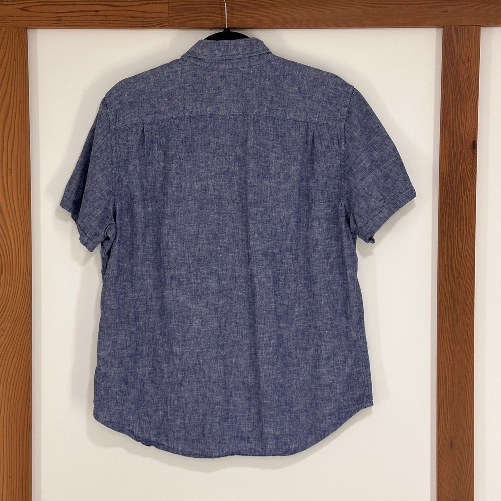 Gap Linen Cotton Blend Short Sleeve Shirt Mens Large Blue Slim Fit | Coastal - Picture 2 of 7